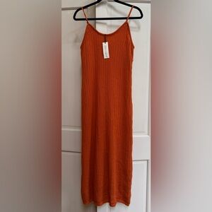 Freshman 1996 Orange Crochet Knit Midi Dress Lined Sleeveless Size XL NWT